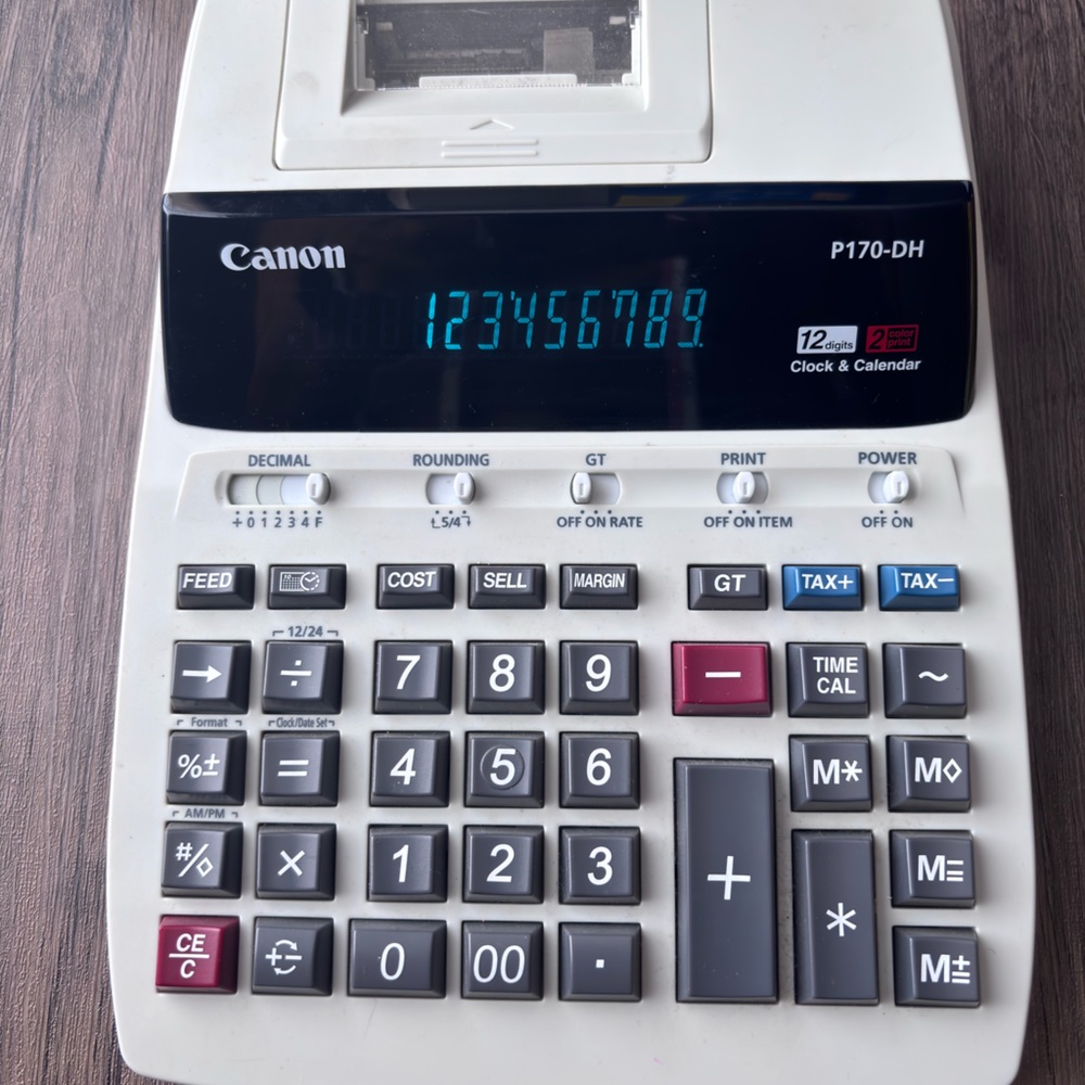 Canon Calculator, P170-DH, 12 Digit, Dual Color, Power Cord. Works!